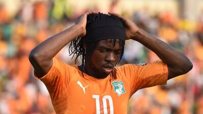 Ivory Coast forward Gervinho reacts after being sent off during the African Cup of Nations group D match against Guinea in Malabo on January 20. Issouf Sanogo/AFP