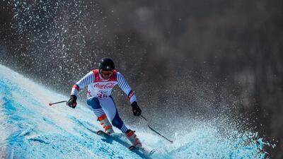 Jordan Broisin of France racing in the Alpine Skiing Standing Men's Super-G at the Jeongseon Alpine Centre during the Paralympic Winter Games in PyeongChang, South Korea. Joel Marklund / EPA