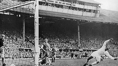 Alfredo De Stefano, right, scores for Real Madrid in their 7-3 victory over Eintracht in the 1960 European Cup final in Glasgow.