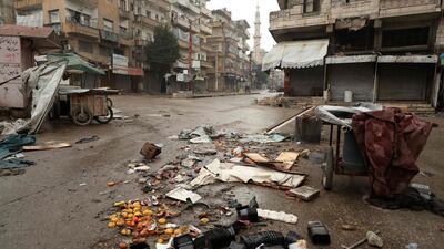 A picture shows the aftermath of an air strike by pro-regime forces on the rebel-held town of Ariha in the northern countryside of Syria's Idlib province. AFP
