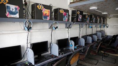 An internet cafe empty of customers due to Internet service cut sin Yemen. EPA