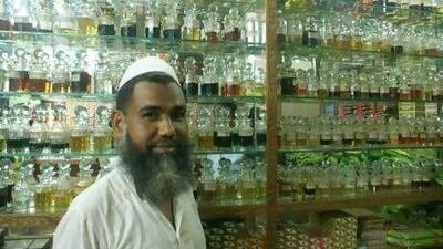 An ittar shop and its owner in Nizamuddin West in New Delhi. Courtesy Amrit Dhillon