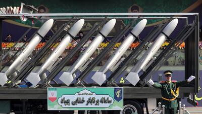 Iranian drones displayed during a military parade in Tehran. EPA