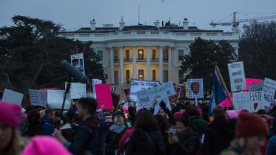Demonstrators gather on The Ellipse during the Women’s March on Washington. Hundreds of thousands of protesters spearheaded by women’s rights groups demonstrated across the US to send a defiant message to US President Donald Trump. Zach Gibson / AFP