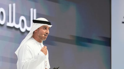 Dr Ahmed Abdullah Humaid Belhoul Al Falasi, UAE Minister of State for Higher Education (C), delivers a speech during the UAE Government annual meeting, at The St Regis Saadiyat Island Resort. Rashed Al Mansoori / Ministry of Presidential Affairs
