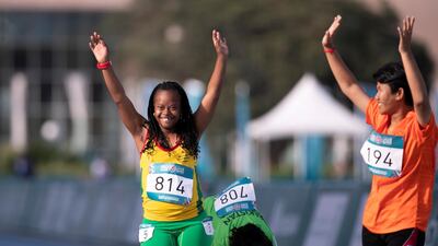 Khadija Sy, of Senegal, at the 200m competition at Dubai Police Academy Stadium. Reem Mohammed / The National