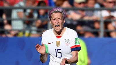 United States' forward Megan Rapinoe celebrates after scoring the first of her two goals in a 2-1 win against Spain in their 2019 Women's World Cup match. AFP