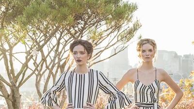 Monochrome stripes cover some of the more simple garments in the spring/summer 2017 collection by Alice + Olivia. Courtesy of Alice + Olivia