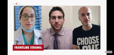 L-R Emirati doctors doctors Aisha Al Mundhiri and Ajlan Al Zaki and Syran filmmaker Hassan Akad. YouTube.