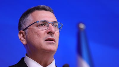 Gideon Saar, Israeli Foreign Minister, speaks at a press conference in Jerusalem after the UK announced sanctions on Israeli settlements in the occupied West Bank. EPA