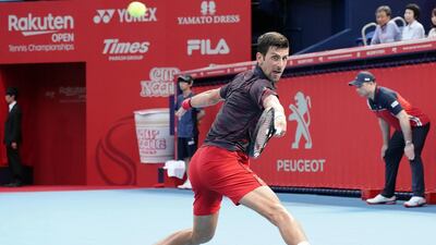 Novak Djokovic on his way to victory against John Millmanin the final of the Japan Open on Sunday, October 6. Getty