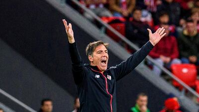 Athletic Bilbao's head coach Eduardo Berizzo reacts during the match against Valencia. EPA