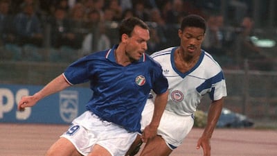 Italian forward Salvatore Schillaci against USA at the 1990 World Cup. AFP Photo