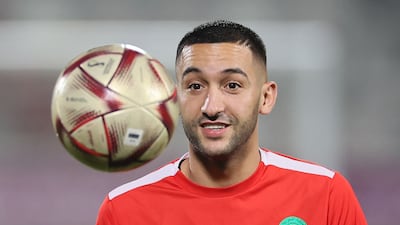 Morocco midfielder Hakim Ziyech eyes the ball. AFP