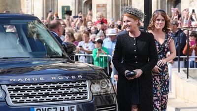 Sarah, Duchess of York and daughter Princess Eugenie of York are seen arriving seen at the wedding of Ellie Goulding and Caspar Jopling. It is thought that Princess Eugenie introduced the couple. GC Images