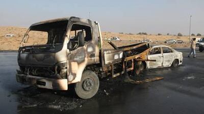 A scene following a 32 car-pile up on the Dubai Bypass road.