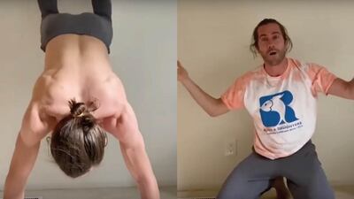 Jake Gyllenhaal taking on the Instagram handstand challenge. Instagram