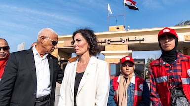 Hadja Lahbib, the European Commissioner for Equality, Preparedness and Crisis Management, visited the Egyptian side of the Rafah crossing with Gaza in November. Getty Images