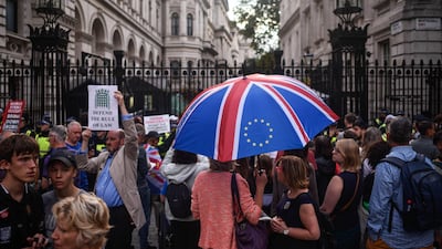 Pro-EU supporters protest outside Downing Street. Getty Images