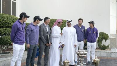 Sheikh Mohamed bin Zayed with members of the Abu Dhabi polo team who won the His Highness the President of the UAE Polo Cup. Crown Prince Court - Abu Dhabi