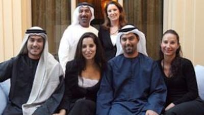 The Zaal family: the parents Zaal Mohammed Zaal, top row, left, and Lesley Zaal, and their children Hazaa bin Zaal, from left, first row, Nadia Zaal, Mohammed bin Zaal, and Kamelia Zaal, pose for their portrait at the family-owned Al Barari development in Dubai. They are also responsible for the Nurai project in Abu Dhabi.