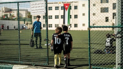 Young players at a football academy in Amman, Jordan. AFP