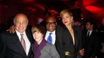 Doug Morris, L.A. Reid, and Rihanna at The launch of VEVO The Premiere Destination for Premium Music Videos.