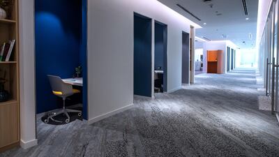 Cubicles feature soundproof walls.