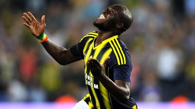 Fenerbahce's Moussa Sow celebrates after scoring a goal during a Uefa Champions League third qualifying round second leg match between against Red Bull Salzburg at Sukru Saracoglu Stadium in Istanbul on August 6, 2013. Ozan Kose / AFP