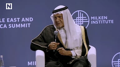 Prince Turki Al Faisal speaks at the Milken Summit. The National