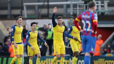 Arsenal's Olivier Giroud acknowledges the crowd after scoring the eventual winner against Crystal Palace on Saturday. Paul Childs / Reuters