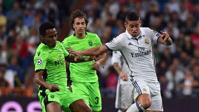 Real Madrid's James Rodriguez, right, in action against Sporting Lisbon in the Champions League on Wednesday. Gerard Julien / AFP / September 14, 2016