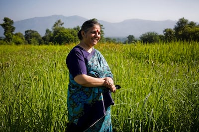 Dr Vandana Shiva poses with her 'millet and 560 strains of rice' in Navdanya in Dehradun, Uttarakhand, India, on September 6, 2009. Suzanne Lee for The National