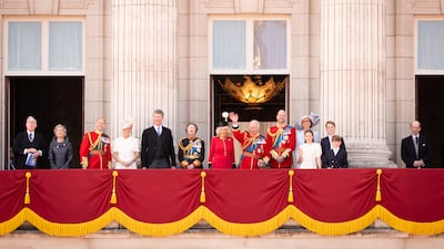King Charles III, centre, and members of the UK royal family on the balcony of Buckingham Palace. PA