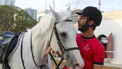 UAE medal winner Mohammed Al Tajer during his training at the Al Ahli Horse Riding Club in Dubai. Pawan Singh / The National