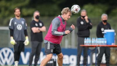 Julian Brandt plays the ball during a training session at ADM-Sportpark ahead of Germany's Uefa Nations League group stage match against Spain. Getty Images