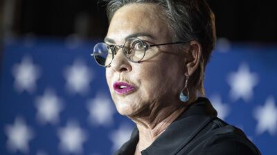 Ms Hageman addresses supporters at the event. AFP