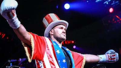 Handout photo provided by Mikey Williams/Top Rank of Tyson Fury before his fight with Germany’s Tom Schwarz at the MGM Grand in Las Vegas. PA Wire