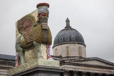 The fourth plinth sculpture entitled 'The Invisible Enemy Should Not Exist', by Iraqi-American political artist Michael Rakowitz, in Trafalgar Square in 2018 gazes towards its spiritual home in the Middle East. Getty Images