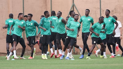 Senegal players attend a training session at the Omnisports Ahmadou Ahidjo Stadium in Yaounde. AFP