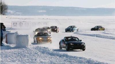 Team Australia and their kangaroo co-pilot stay in front of the rest of the world at the Mazda ice race in Sweden. Courtesy of Mazda