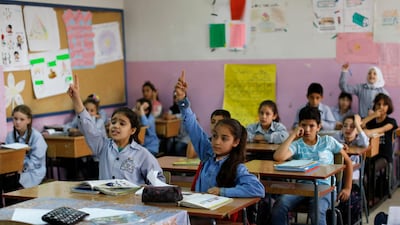 Palestinian refugees attend school in the eastern Bekaa Valley town of Taalabaya, Lebanon, in May. AP