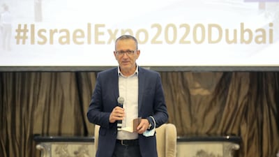 Elazar Cohen, commissioner general of Israel's Expo 2030 Dubai pavilion, speaking during the press conference held at Al Habtoor Palace in Dubai. Pawan Singh / The National.