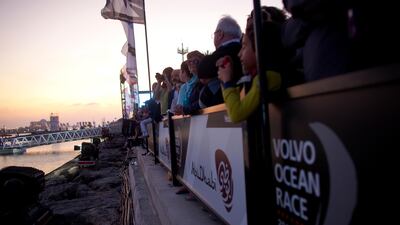 Crowds gather to watch teams arrive after completing the second leg of the Volvo Ocean Race in Abu Dhabi on January 4, 2012. Christopher Pike / The National