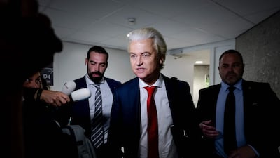 PVV leader Geert Wilders arrives at the Lower House in The Hague. His party secured a shock election win last November, but he was blocked from becoming prime minister. AFP
