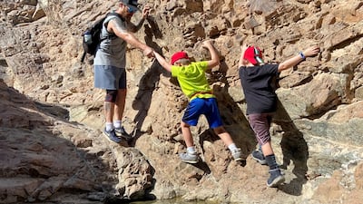 In Ras Al Khaimah, Finlay hiked through Wadi Naqab and Wadi Koob.