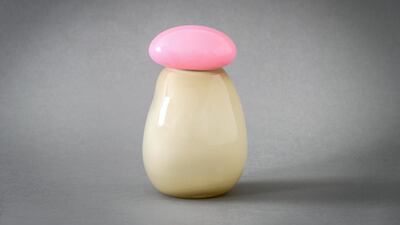 Bon Bon mini pink and latter glass vase with lid by French artist Helle Mardahl at Comptoir 102