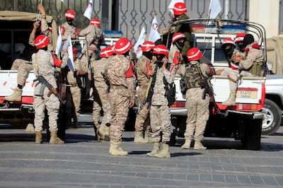 Houthi soldiers patrol in Sanaa. EPA