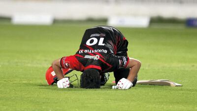 Bukhatir's Khalid Shah makes 100. Bukhatir League second semifinal. Bukhatir XI v Atlas Foundation. Chris Whiteoak / The National