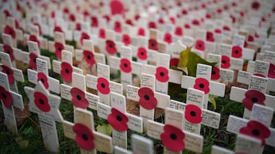 Memorial crosses at the Field of Remembrance at Westminster Abbey in London. PA